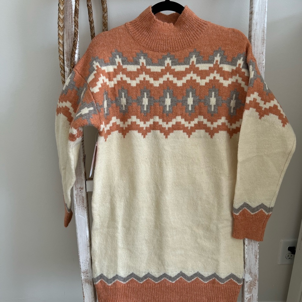 Orange and Cream Geometric Sweater Dress